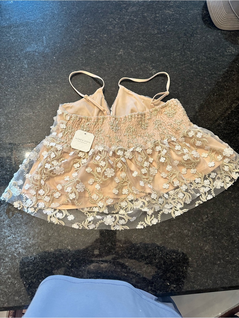 Altar'd State Sheer White & Gold Floral Lace Chemise - Picture 4 of 10